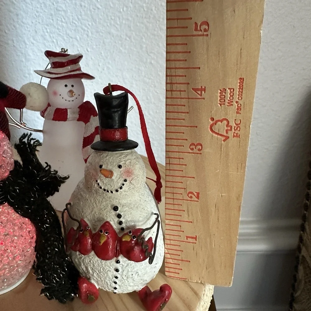 Assorted Christmas Snowman Figurines 4-5 Inch Metal Ceramic Glass Resin Lot Of 5